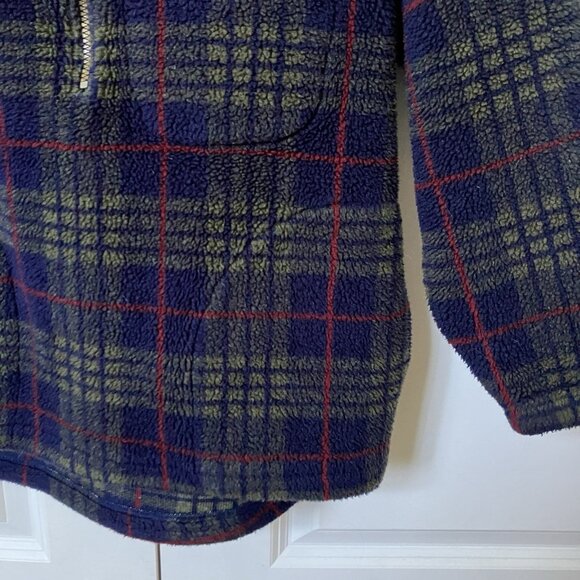 Vintage Bruzer Fleece Mens S Oversized Plaid 1/2 Zip Drawstring 90s Grandpa - Picture 4 of 7